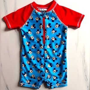 12 months Disney Baby Mickey Boys Swim Suit Short Sleeve Button Swim SPF Suit